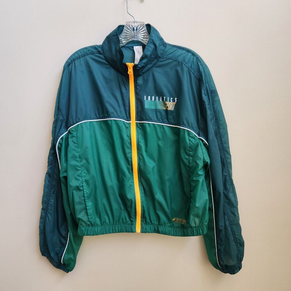 Fabletics Windbreaker Women's L Green Full Zip Nylon Lightweight Performance Gym